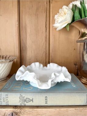 Vintage Fenton Hobnail Ruffle Dish